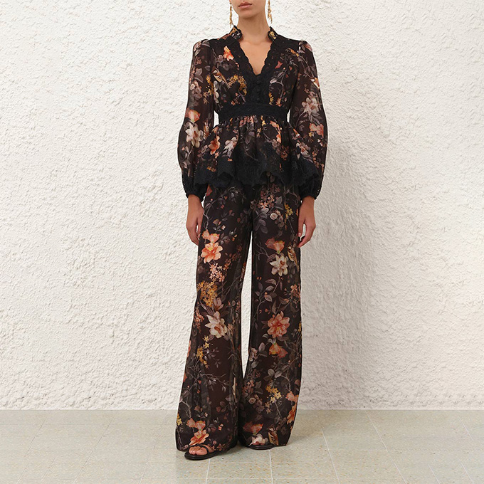 zimmermann carousel lace peplum blouse & trousers